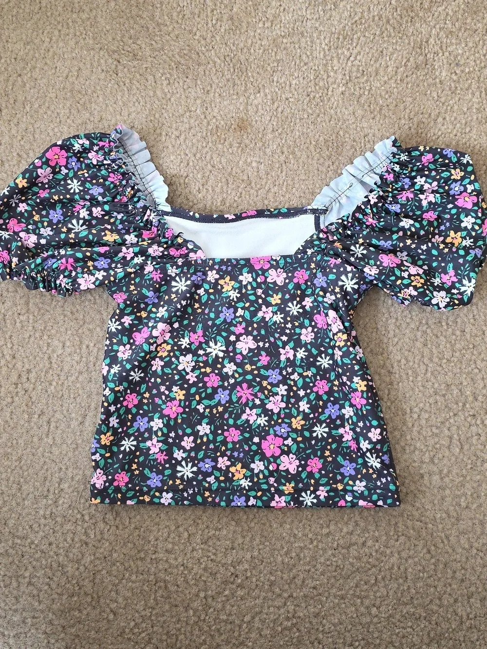 Cotton On Kids Girls Puff Sleeve Floral Rashguard Top - Size 4